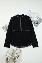 Black Contrast Trim Button up Sweater Cardigan