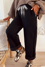 Dearlovers Coffee Fleece Lined Leopard Drawstring Elastic Waist Solid Pants