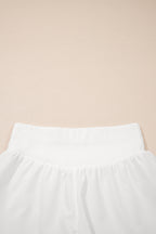 White Solid Color Ribbed Patchwork High Waist Athletic Shorts