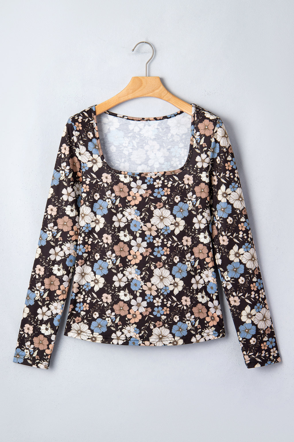 Brown Leopard Print Slim Long Sleeve T Shirt