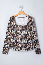 Brown Leopard Print Slim Long Sleeve T Shirt