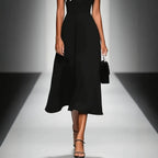 Elegant Vintage Square Neck  Dress with Bow Detailing