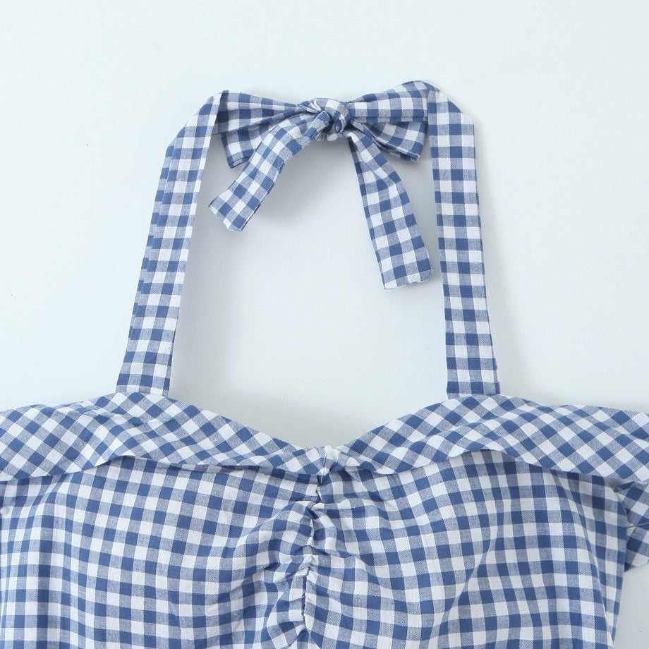 Style Plaid Cute Bow Tie Neckline Bodycon Dress