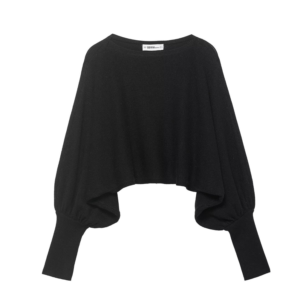 Bubble sleeve short knitted sweater for women