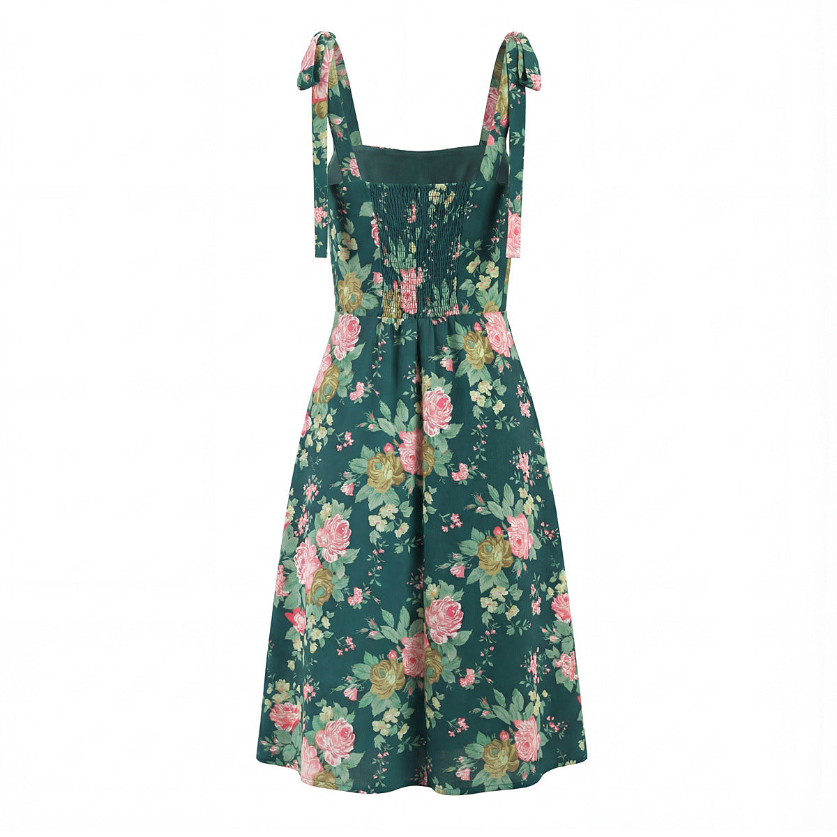 Style Floral Print Sleeveless Side Slit Tie Strap Back Strap Dress