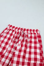 Red Gingham Plaid Tie Elastic Waist Shift Pants