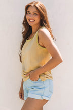Peacock Blue Metallic Sheen Edge Scoop Neck Tank Top