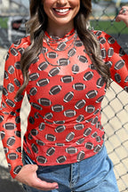 Black Game Day Rugby Mesh Sheer Long Sleeve Top