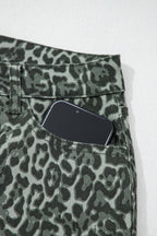 Brown Leopard Frayed Edge Wide Leg High Waist Jeans