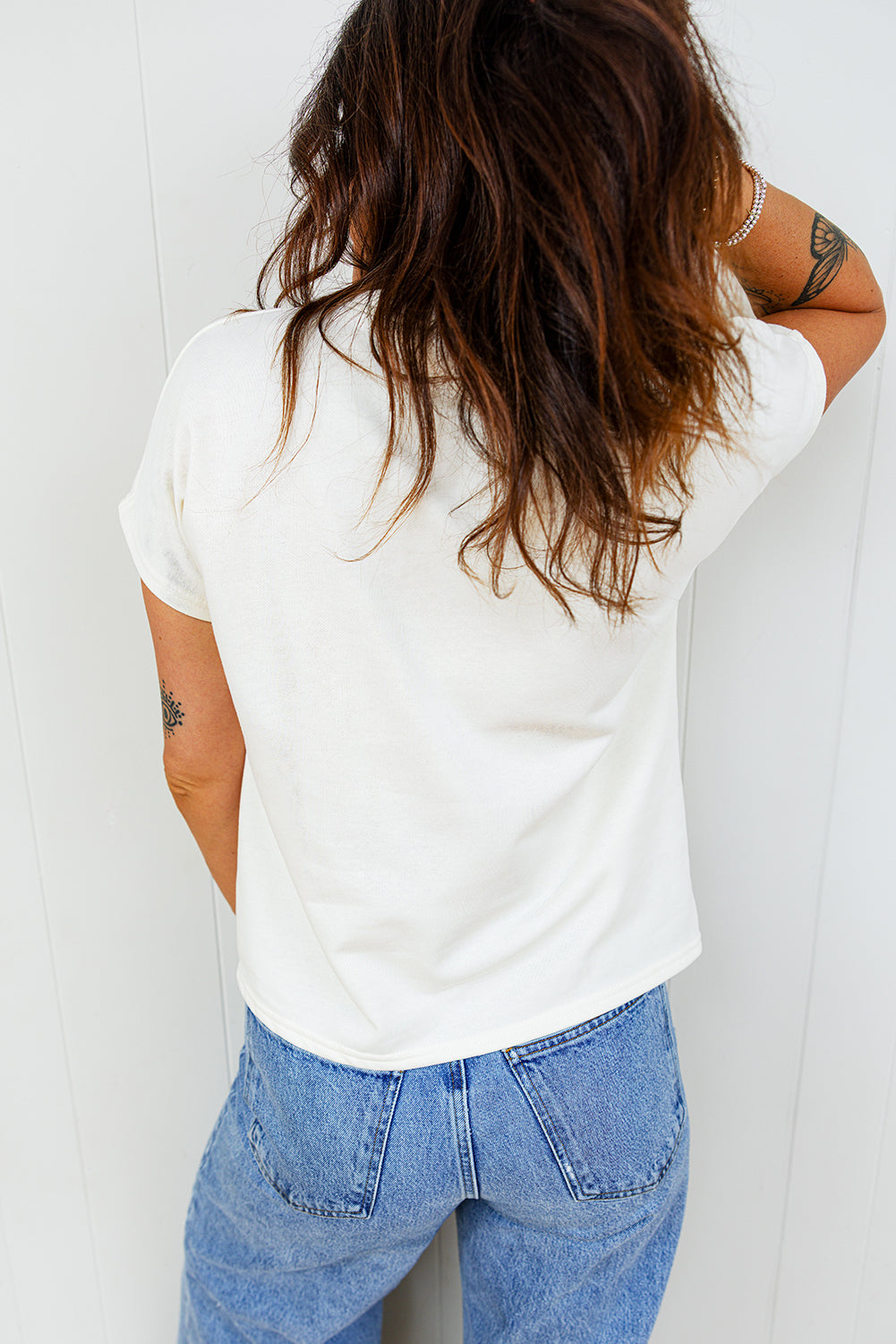 White Leopard Bow Embroidered Cotton Round Neck T Shirt