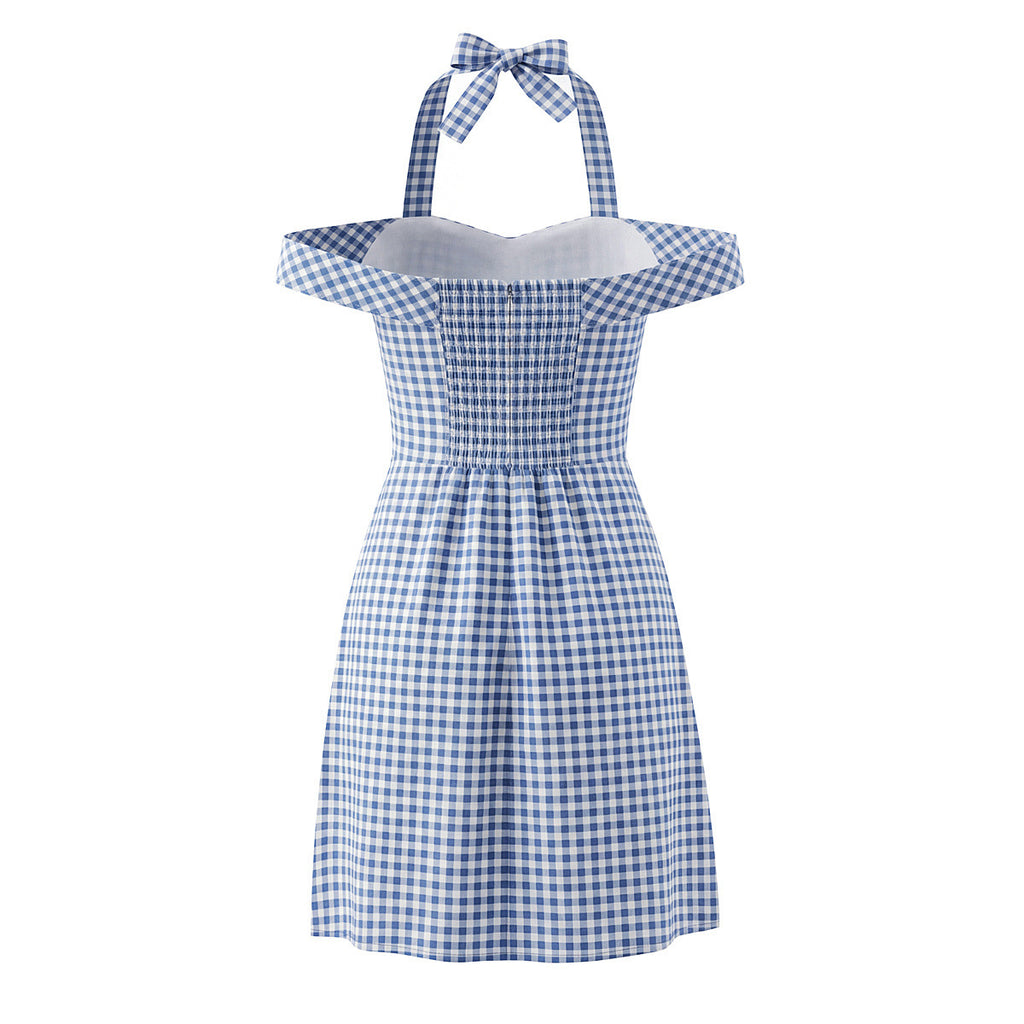 Style Plaid Cute Bow Tie Neckline Bodycon Dress