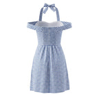 Style Plaid Cute Bow Tie Neckline Bodycon Dress