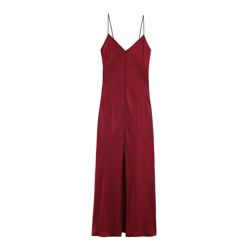 Silk texture V-neck suspender dress