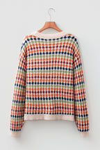 Multicolour Dotty Striped Pattern Knit Drop Shoulder Sweater