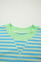 Yellow Stripe Color Block Detail Long Sleeve Pullover Elastic Waist Pull On Shorts 2pcs Set