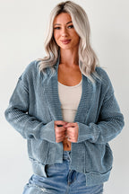 Chestnut Mineral Wash Exposed Seam Patchwork Knit Open Sweater Cardigan