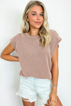 Dark Khaki Twisted Rib Wide Sleeve Crew Neck T Shirt