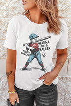 White SHOT CALLER WANNA BE A BALLER Casual Graphic Tee