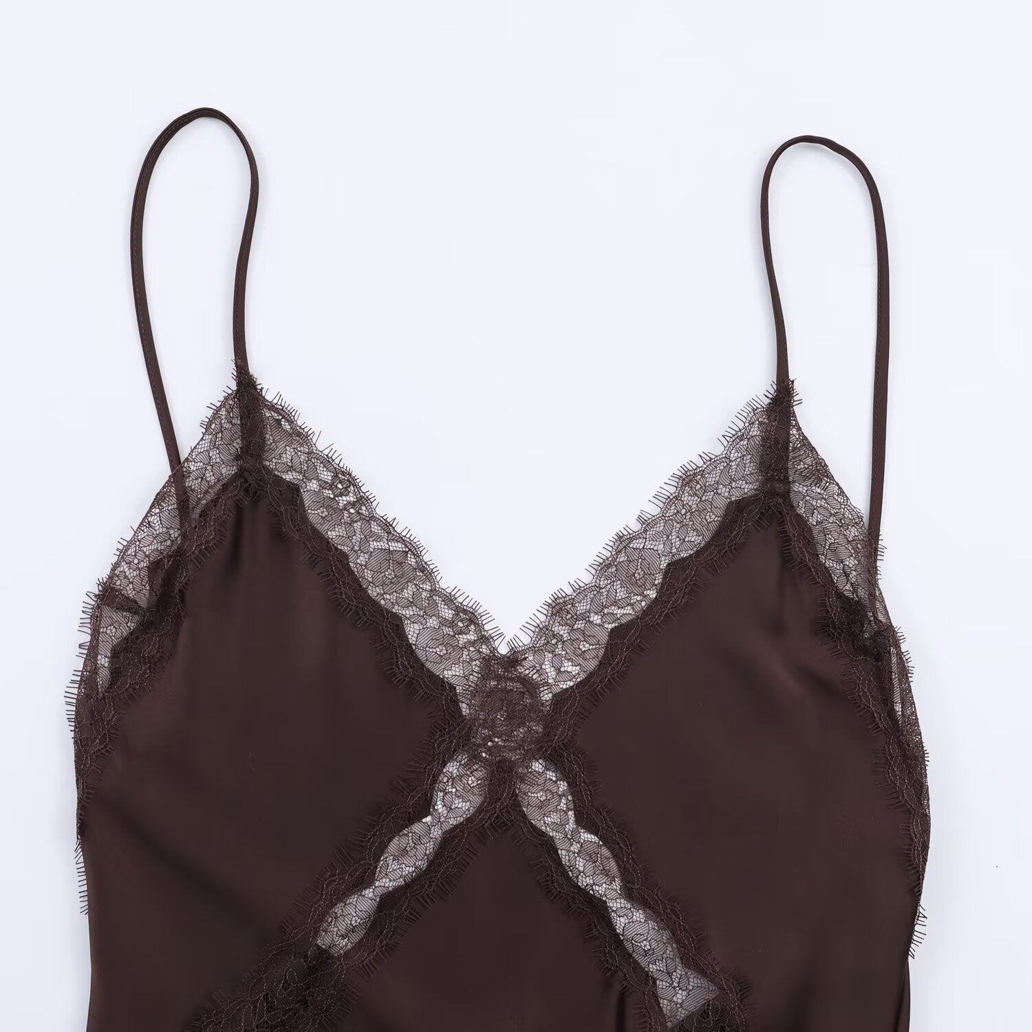 Lace satin texture suspender dress