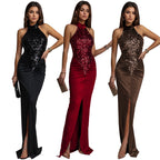 Fashion Women's Sexy Fitted Sequin Velvet Split Dress