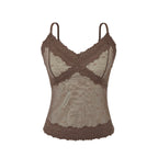 Polka Dot Lace Sleeveless Camisole Top with Built-in Pads