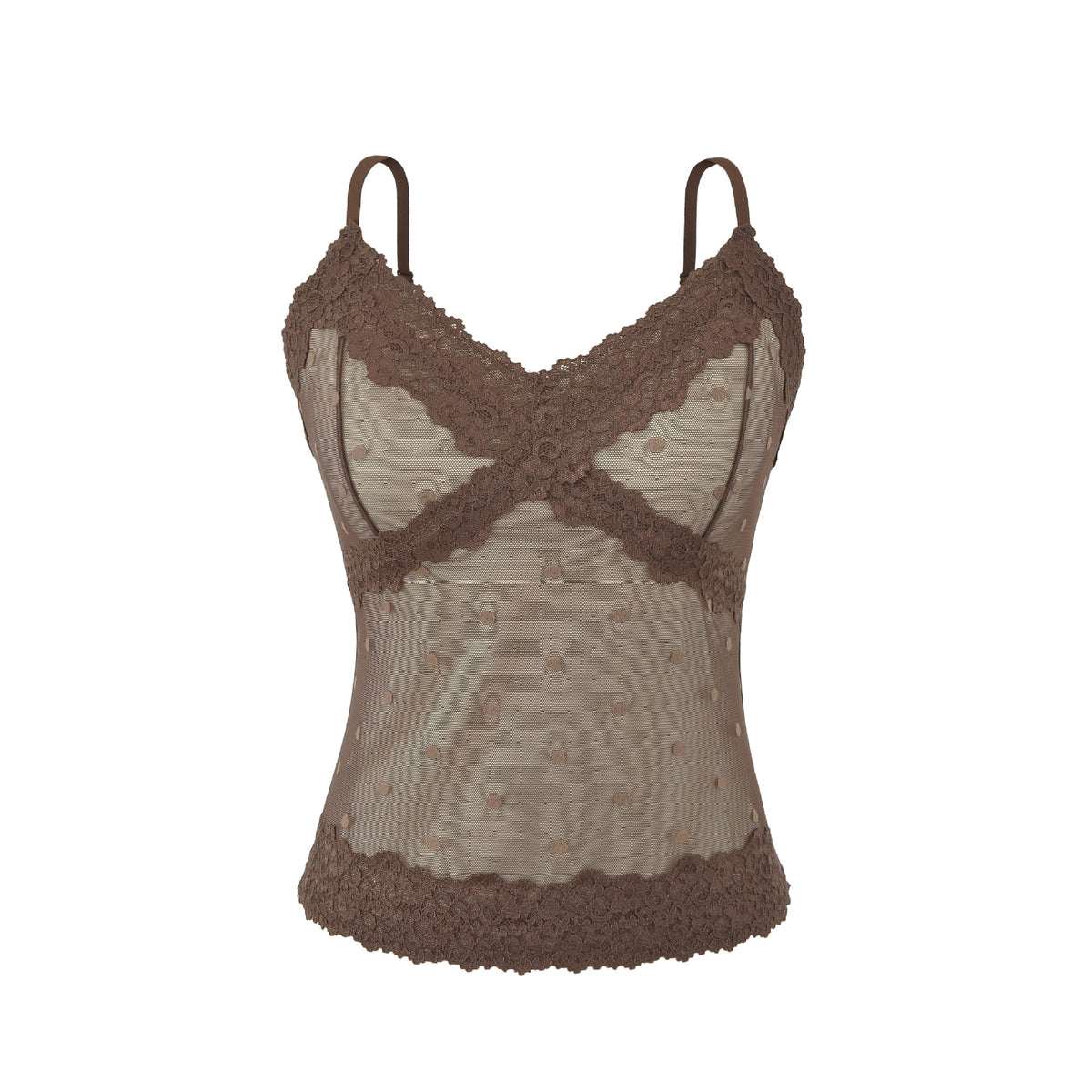 Polka Dot Lace Sleeveless Camisole Top with Built-in Pads