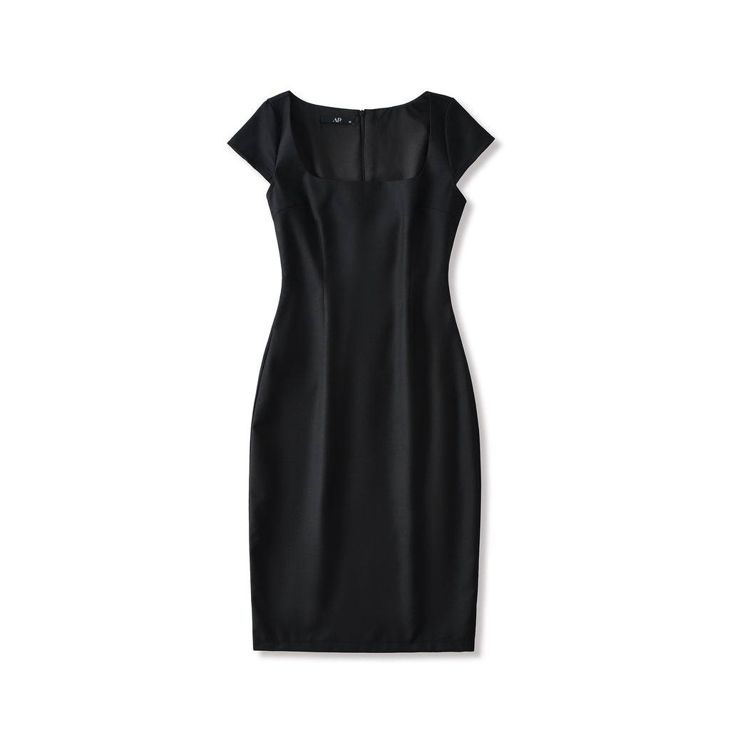 Solid color pullover square neck dress