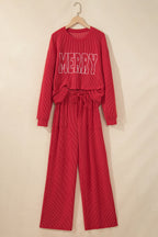 Fiery Red JOLLY Corded Long Sleeve Top and Pockets Pants Set