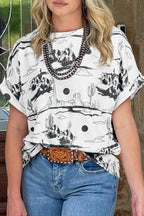 Chestnut Desert Sand Print Short Sleeve Knit Top