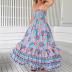 Style Sexy Fitted Multi-layer Ruffle Tiered Strapless Long Dress for Women