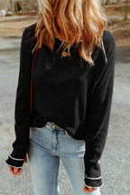 Brown Textured Round Neck Long Sleeve Top