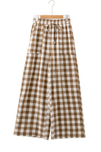 Red Gingham Plaid Tie Elastic Waist Shift Pants