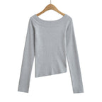 One neck slanted shoulder, off shoulder elastic slim fit top