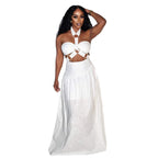 Women's Padded Strapless Top with Halter Neckline and Long Dress Two-Piece Set