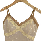 Polka Dot Lace Sleeveless Camisole Top with Built-in Pads