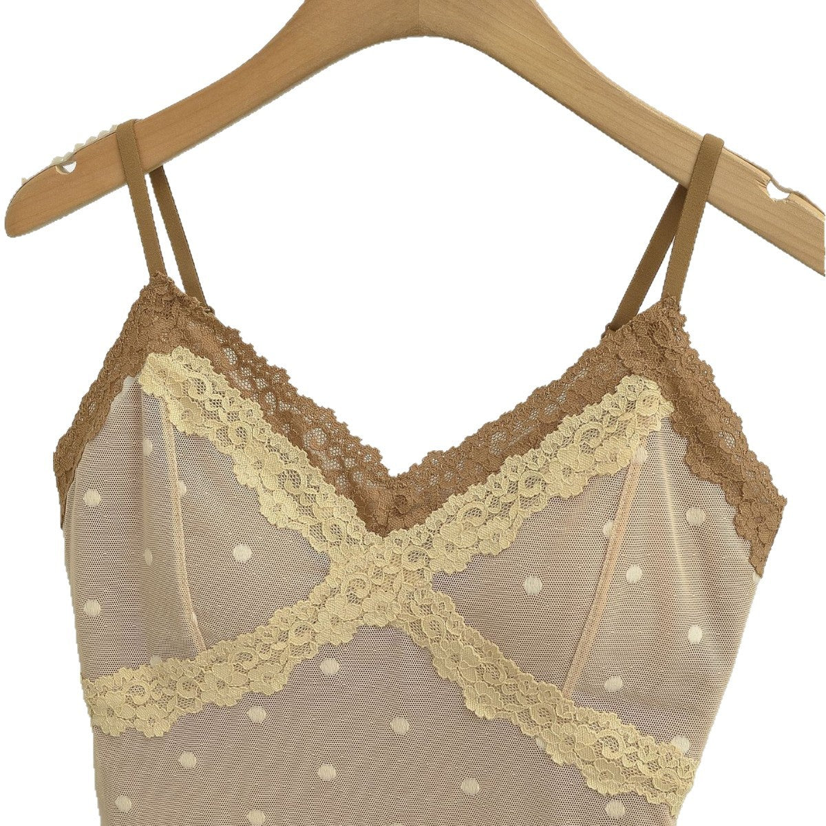 Polka Dot Lace Sleeveless Camisole Top with Built-in Pads