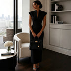 Stand-up Collar V-Neck Sleeveless Fitted Bodycon Dress Evening Gown