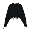 Broken hole tassel short crop top sweater with exposed navel