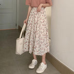 Floral A-Line Midi Skirt Fairy Style Bohemian Chic Lightweight and FlowingSlimming Fit Elegant and Fresh Look