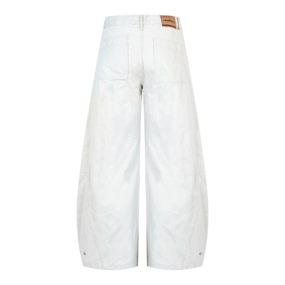 Vintage Distressed Design Oversized Knife-Style Casual Pants