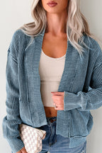 Chestnut Mineral Wash Exposed Seam Patchwork Knit Open Sweater Cardigan