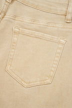Apricot Solid Color Seamed Center Wide Leg Cropped Jeans