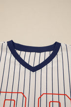 Blue Stripe 88 LOS ANGEL Graphic Lace Patchwork Faux Two Piece V Neck Top