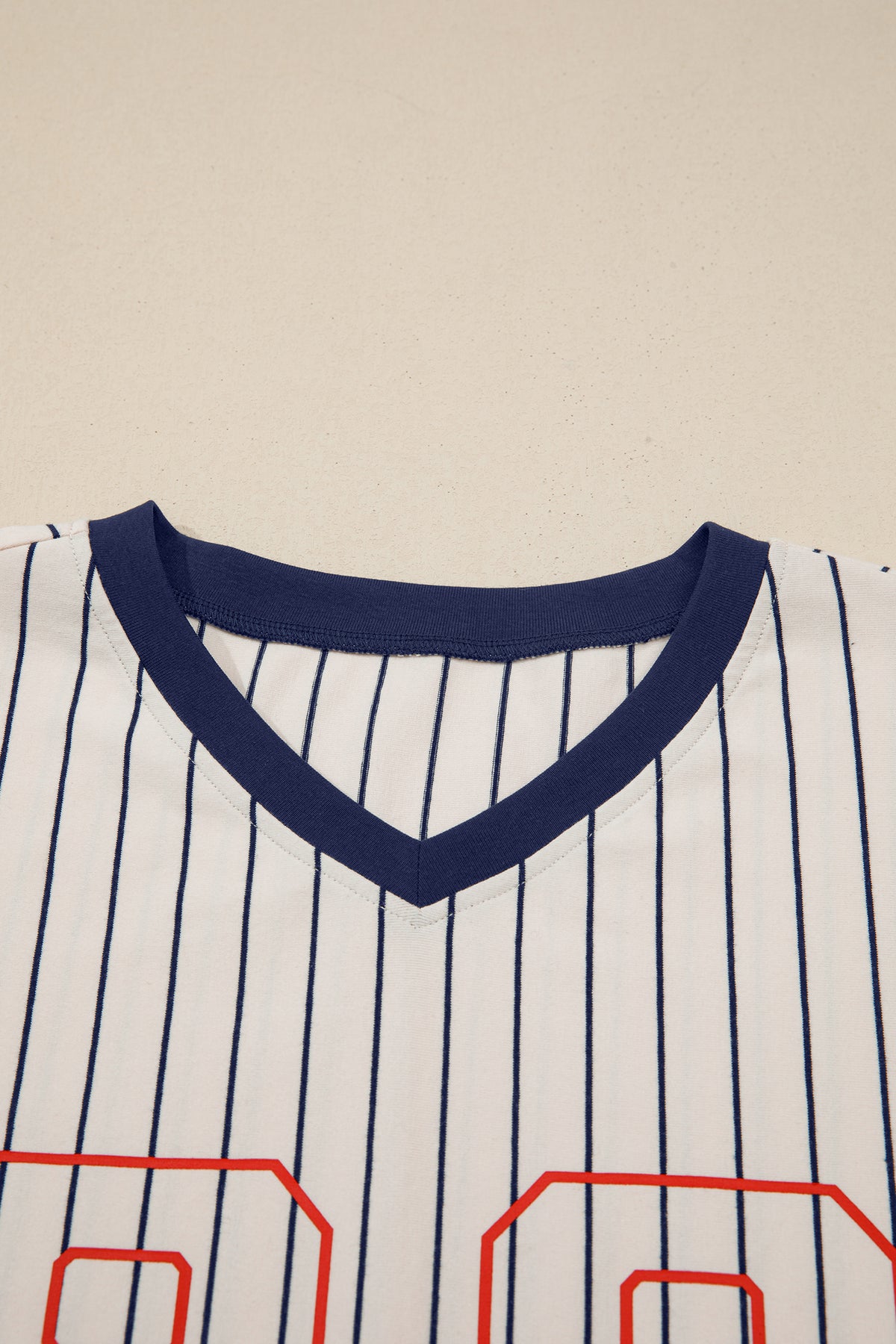 Blue Stripe 88 LOS ANGEL Graphic Lace Patchwork Faux Two Piece V Neck Top
