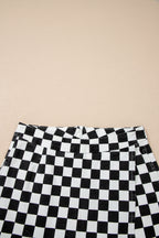 Black Checkered Print Overlap Denim Shorts