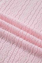 Light Pink Flounced Long Sleeve Mock Neck Sheer Lace Top