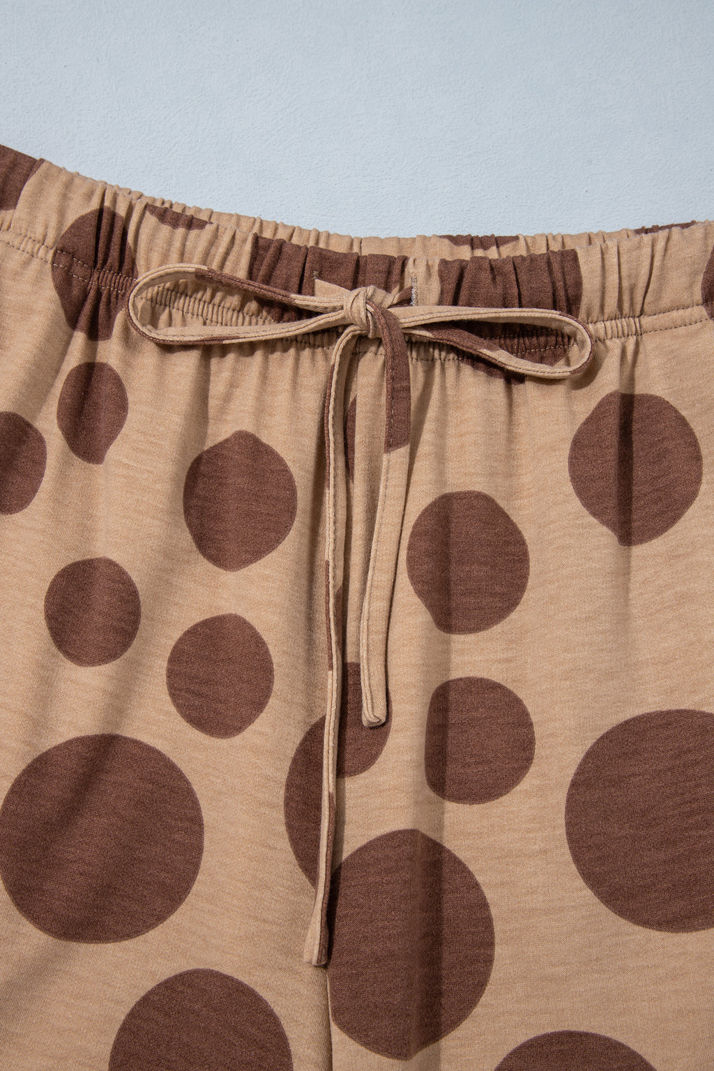 Khaki Polka Dot Long Sleeve Top Drawstring Relaxed Pants Set