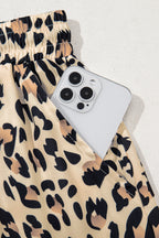Parchment Leopard Drawstring Elastic Waistband Flowy Wide Leg Pants