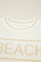 White BEACH Hollow Out Knitted Lightweight Dolman Sweater