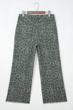 Brown Leopard Frayed Edge Wide Leg High Waist Jeans